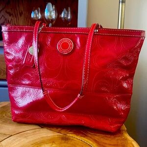 Coach Patent Leather Bag Deep Red Genuine